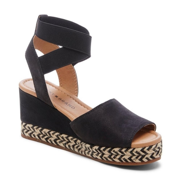 Lucky Brand Shoes - Lucky Brand Bettanie Espadrilles Wedge Heel Black Leather